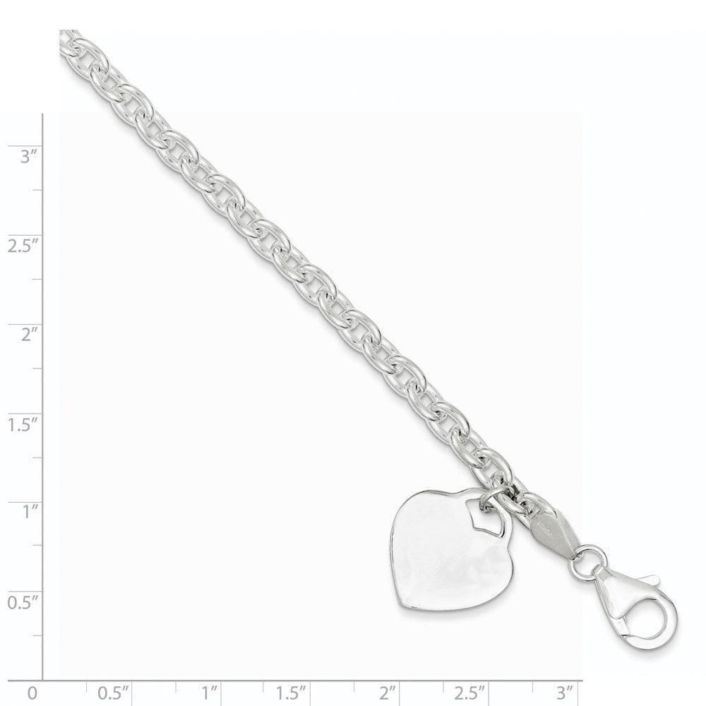 8.5 Inch Sterling Silver 1.5mm Engraveable Heart Charm Bracelet