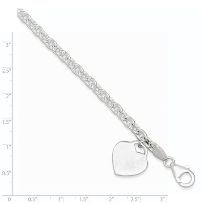 8.5 Inch Sterling Silver 1.5mm Engraveable Heart Charm Bracelet