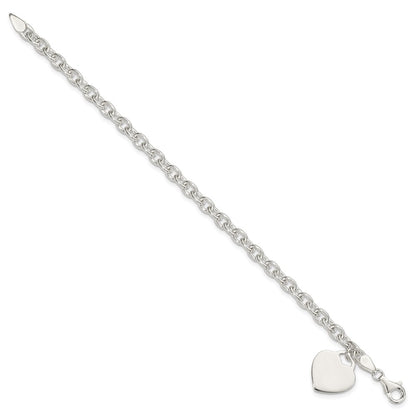 8.5 Inch Sterling Silver 1.5mm Engraveable Heart Charm Bracelet
