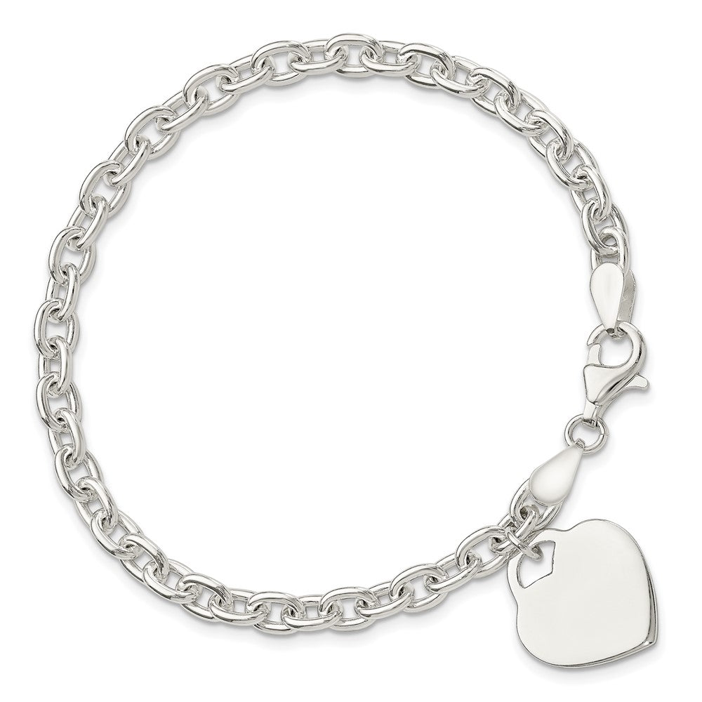 8.5 Inch Sterling Silver 1.5mm Engraveable Heart Charm Bracelet