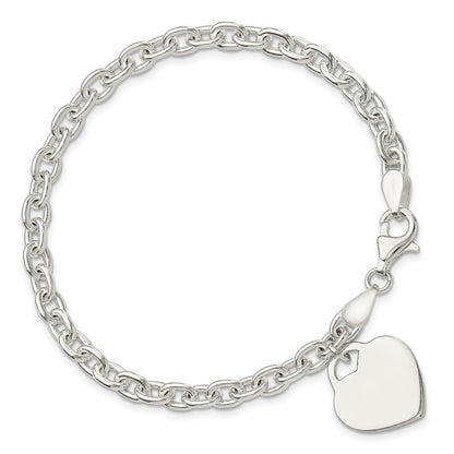 8.5 Inch Sterling Silver 1.5mm Engraveable Heart Charm Bracelet