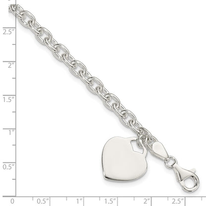 8.5 Inch Sterling Silver 1.5mm Engraveable Heart Charm Bracelet
