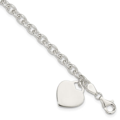 8.5 Inch Sterling Silver 1.5mm Engraveable Heart Charm Bracelet