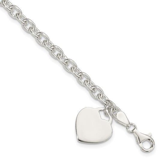 8.5 Inch Sterling Silver 1.5mm Engraveable Heart Charm Bracelet