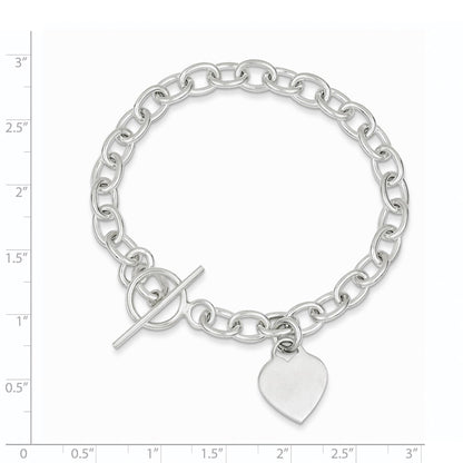 7.25 Inch Sterling Silver Dangling Engraveable Heart Charm Bracelet
