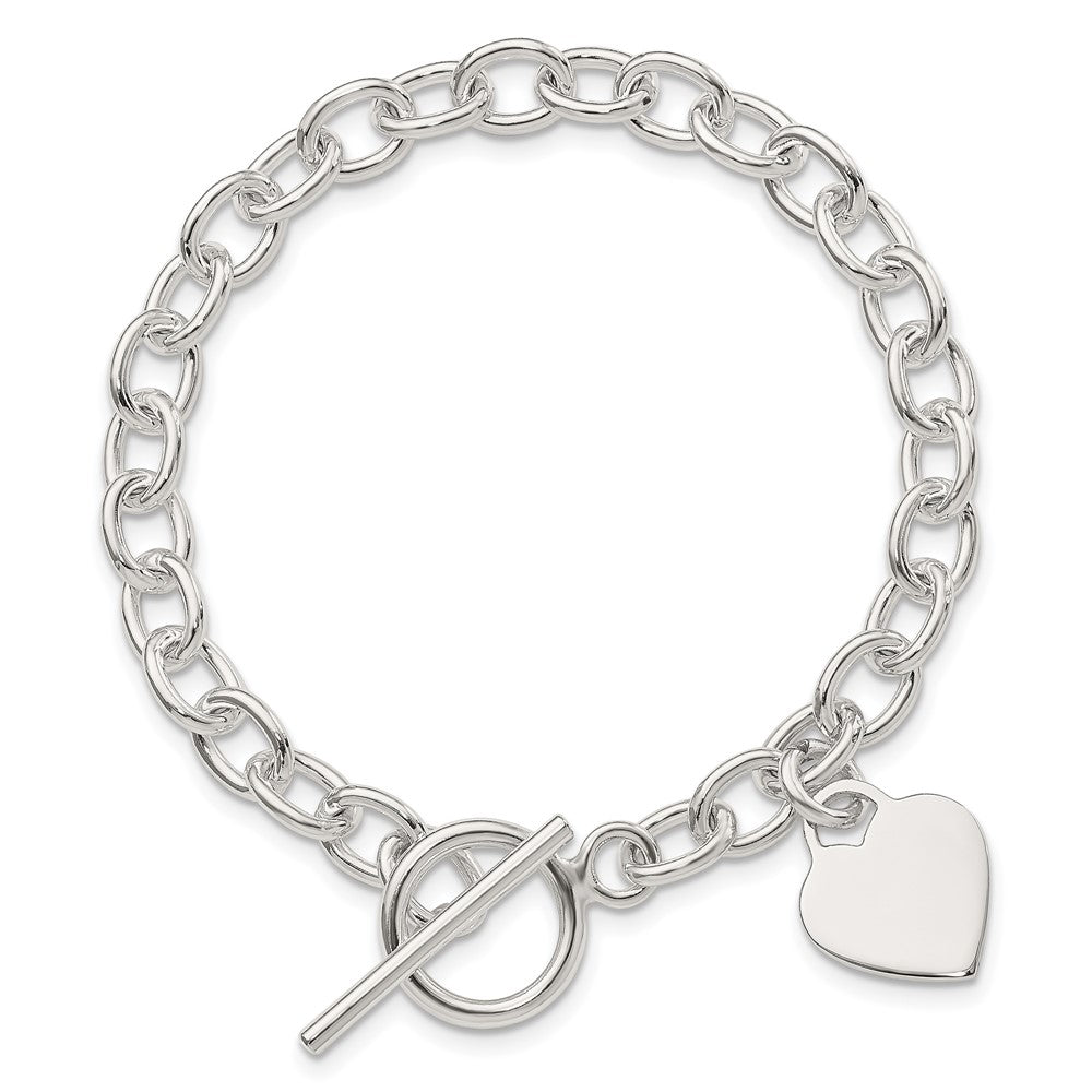 7.25 Inch Sterling Silver Dangling Engraveable Heart Charm Bracelet