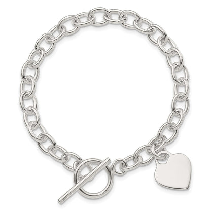 7.25 Inch Sterling Silver Dangling Engraveable Heart Charm Bracelet