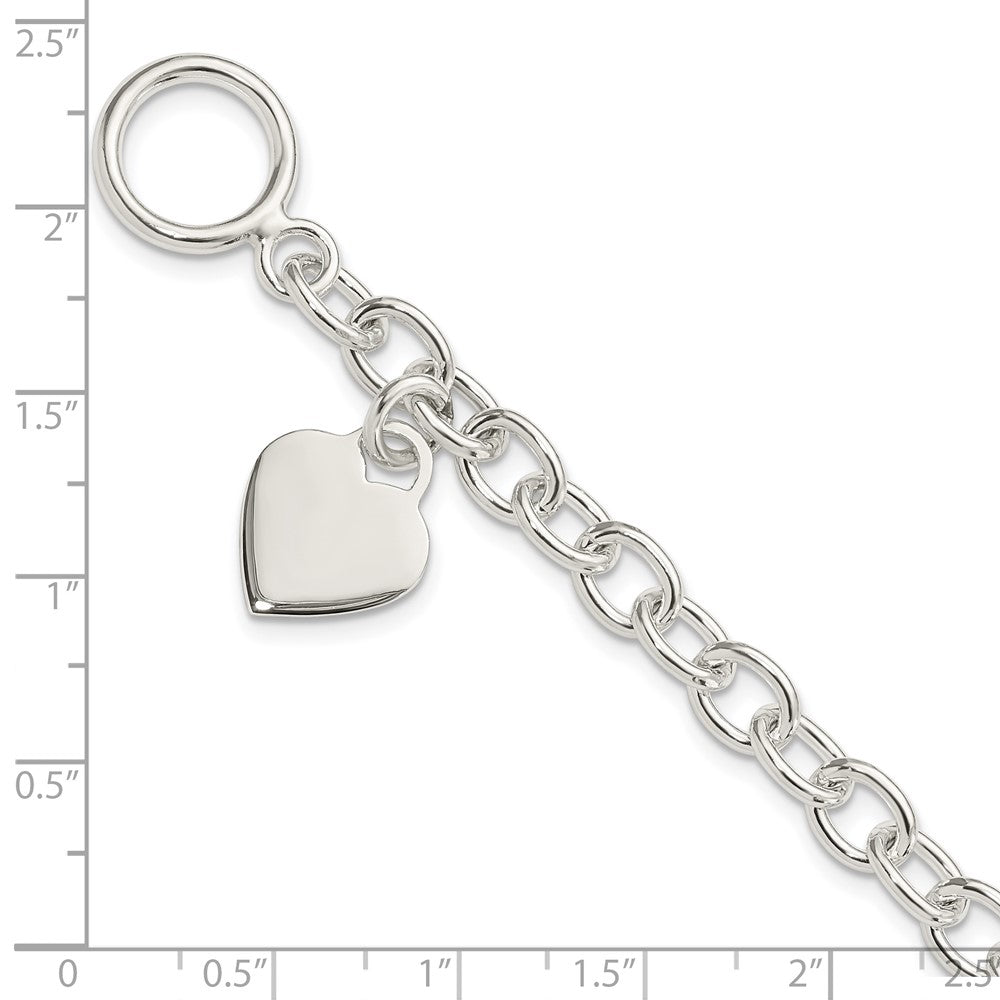 7.25 Inch Sterling Silver Dangling Engraveable Heart Charm Bracelet