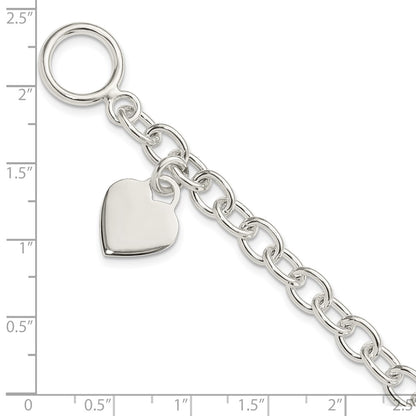 7.25 Inch Sterling Silver Dangling Engraveable Heart Charm Bracelet