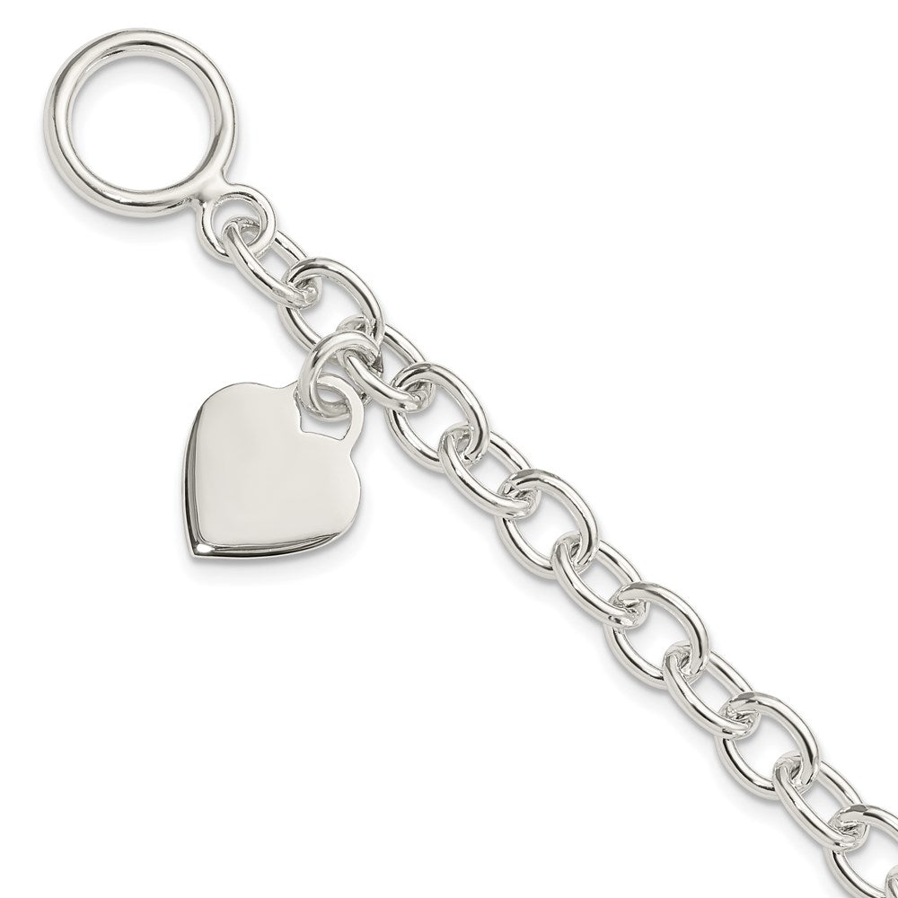 7.25 Inch Sterling Silver Dangling Engraveable Heart Charm Bracelet