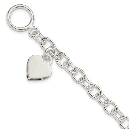 7.25 Inch Sterling Silver Dangling Engraveable Heart Charm Bracelet