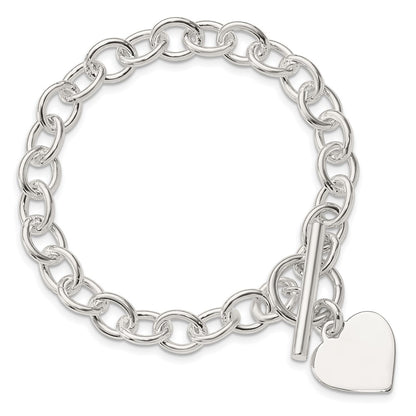 7.5 Inch Sterling Silver Engraveable Heart Fancy Link Bracelet
