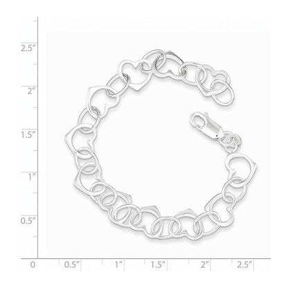7 Inch Sterling Silver Heart Link Bracelet