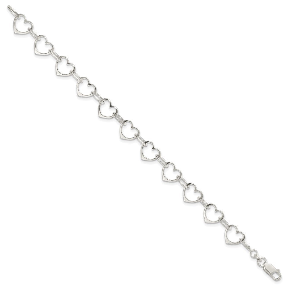 7 Inch Sterling Silver Heart Link Bracelet