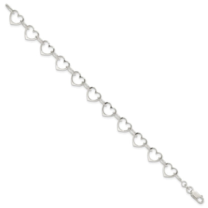 7 Inch Sterling Silver Heart Link Bracelet