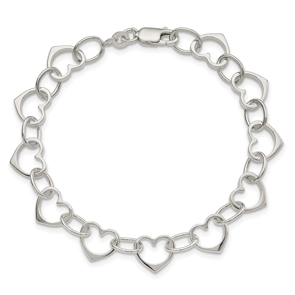 7 Inch Sterling Silver Heart Link Bracelet