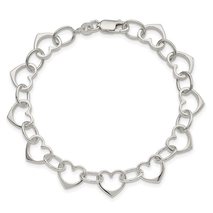 7 Inch Sterling Silver Heart Link Bracelet