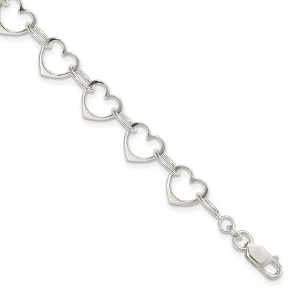7 Inch Sterling Silver Heart Link Bracelet