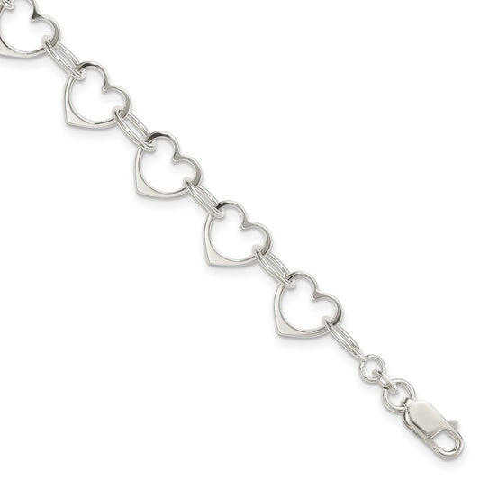 7 Inch Sterling Silver Heart Link Bracelet