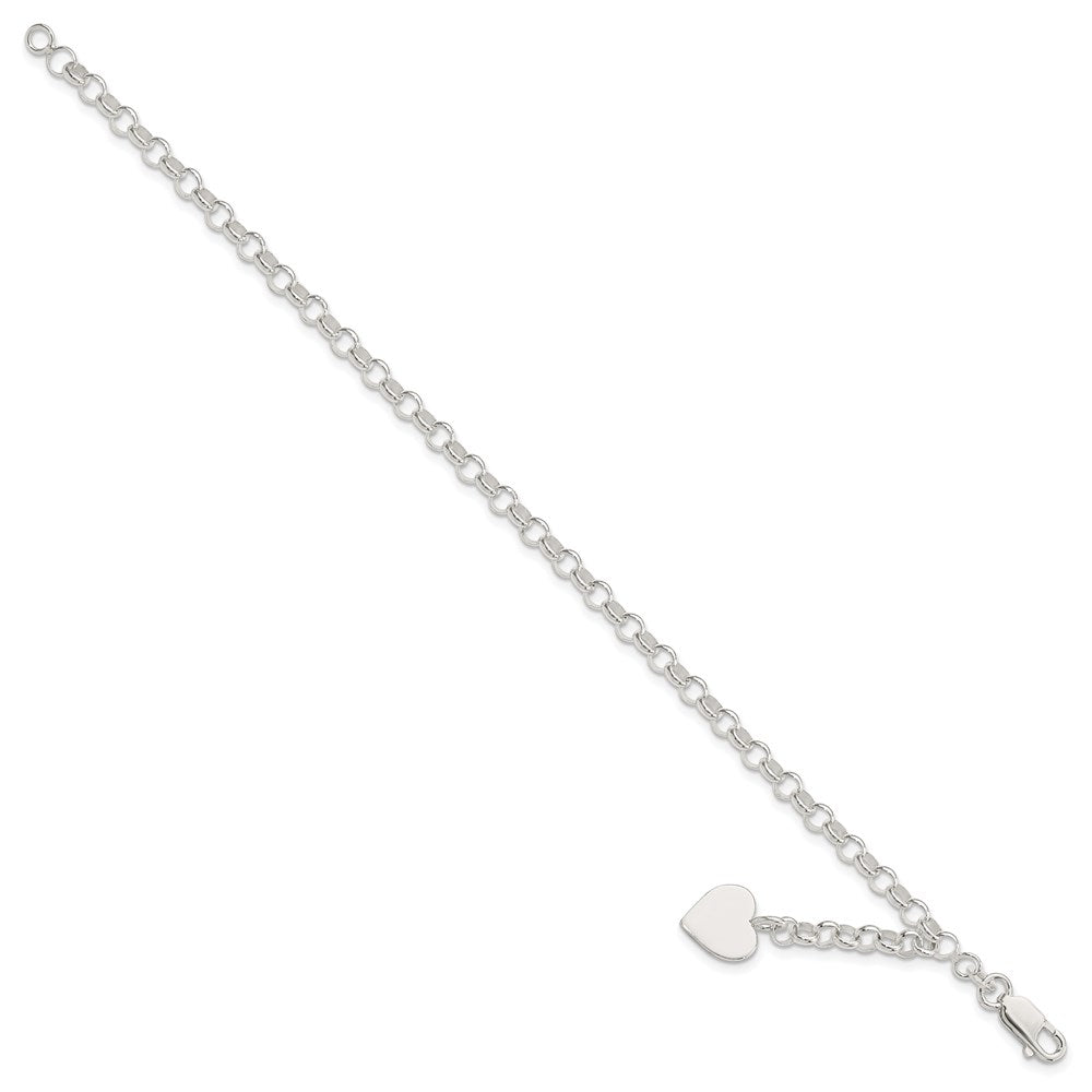 7.5 Inch Sterling Silver Engraveable Heart Charm Rolo Bracelet