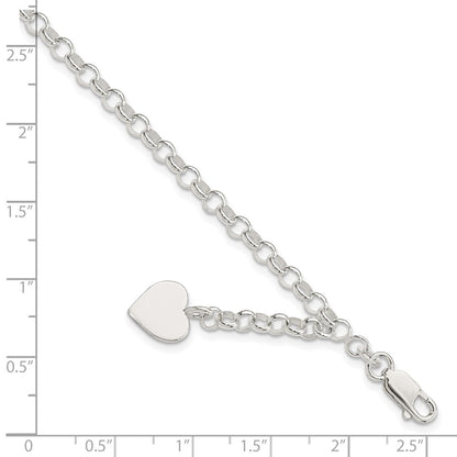 7.5 Inch Sterling Silver Engraveable Heart Charm Rolo Bracelet