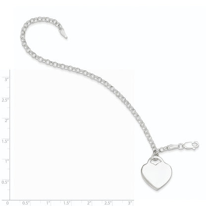 7.25 Inch Sterling Silver Engraveable Heart Charm Bracelet