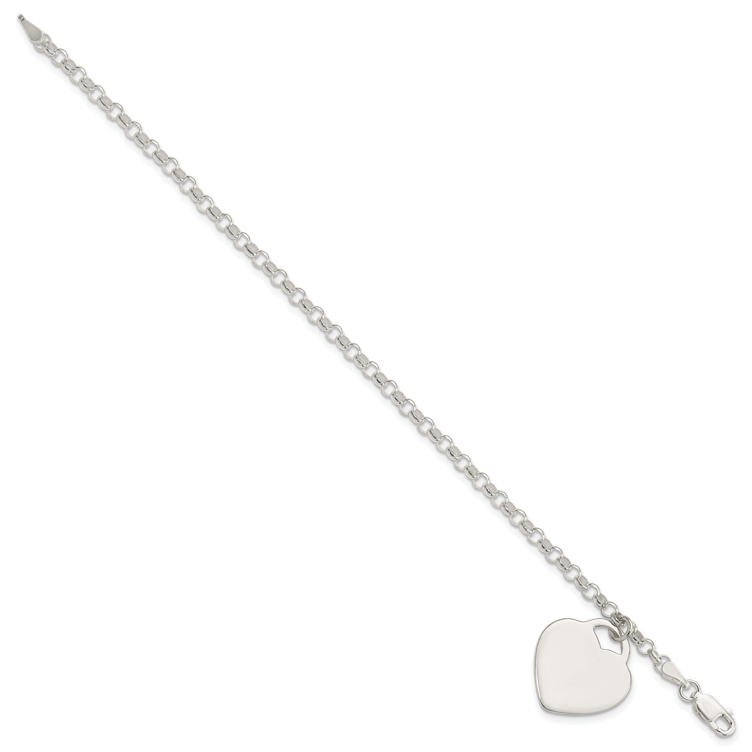 7.25 Inch Sterling Silver Engraveable Heart Charm Bracelet