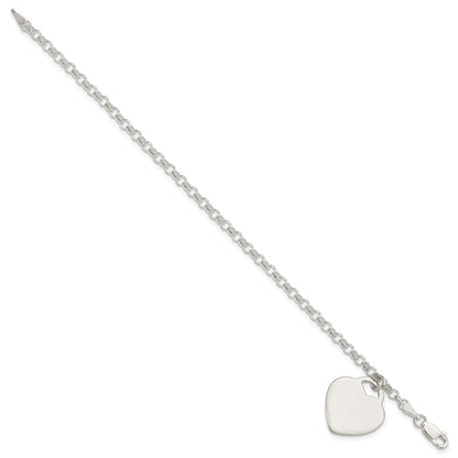 7.25 Inch Sterling Silver Engraveable Heart Charm Bracelet