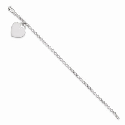 7.25 Inch Sterling Silver Engraveable Heart Charm Bracelet