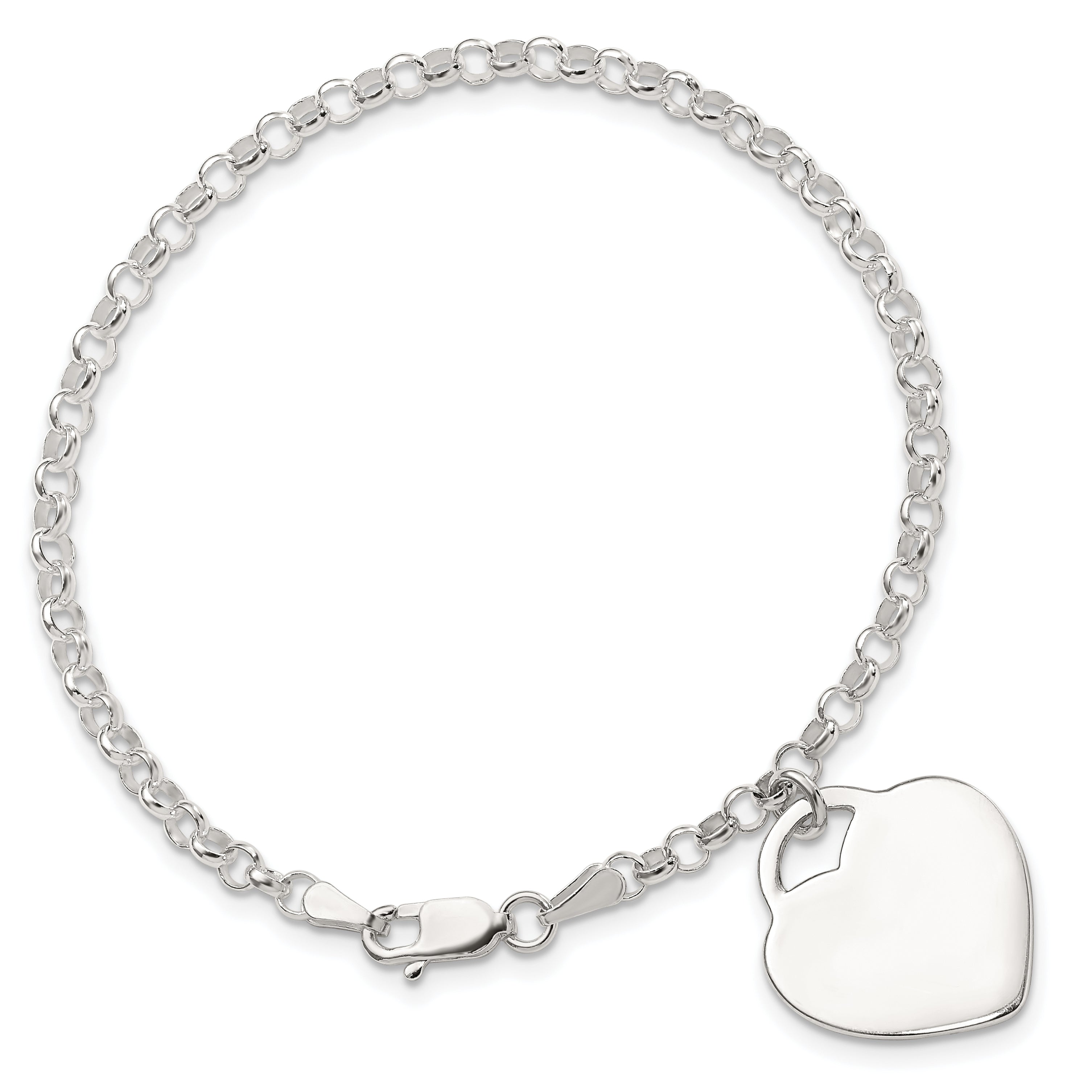 7.25 Inch Sterling Silver Engraveable Heart Charm Bracelet