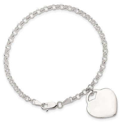 7.25 Inch Sterling Silver Engraveable Heart Charm Bracelet