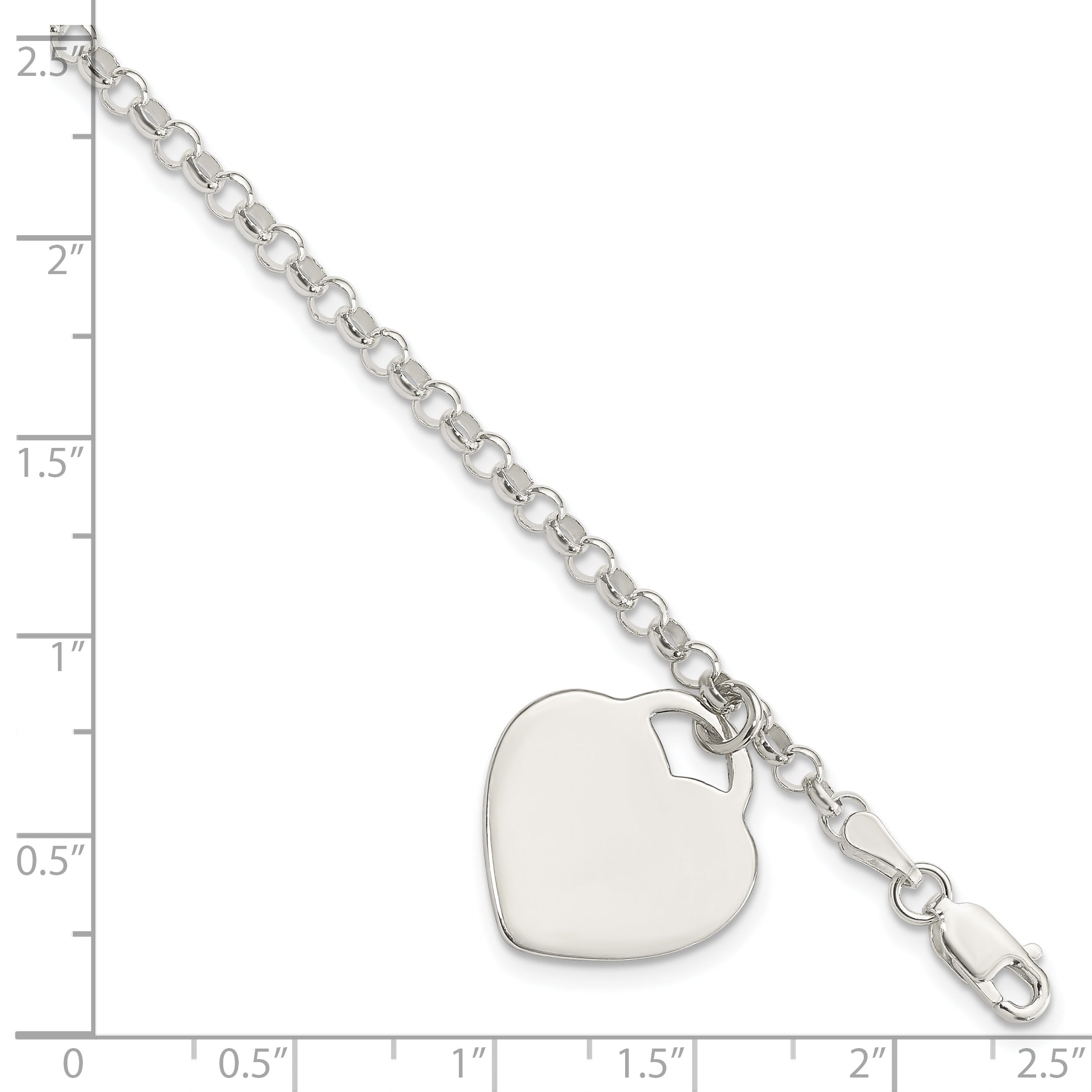 7.25 Inch Sterling Silver Engraveable Heart Charm Bracelet