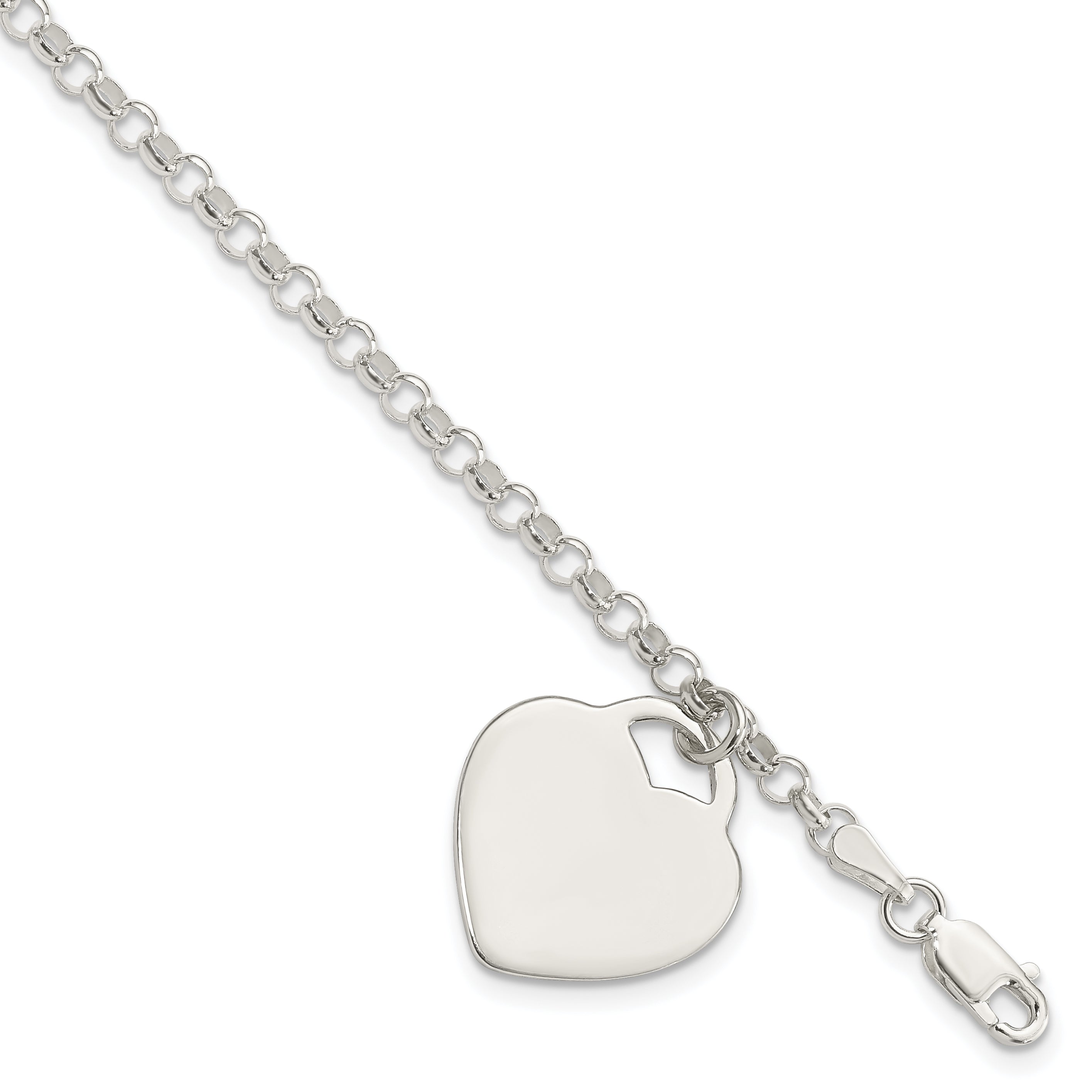 7.25 Inch Sterling Silver Engraveable Heart Charm Bracelet