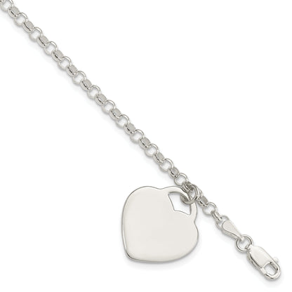 7.25 Inch Sterling Silver Engraveable Heart Charm Bracelet
