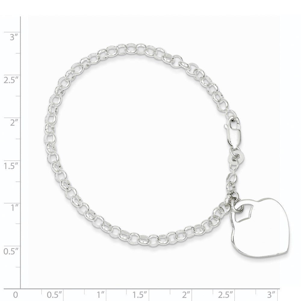 7.25 Inch Sterling Silver Polished Engraveable Heart Bracelet