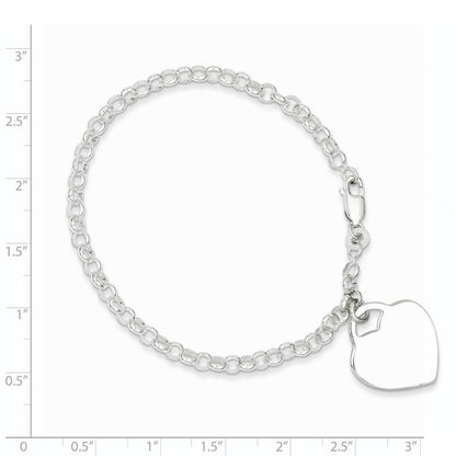 7.25 Inch Sterling Silver Polished Engraveable Heart Bracelet