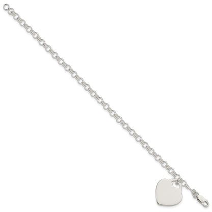 7.25 Inch Sterling Silver Polished Engraveable Heart Bracelet