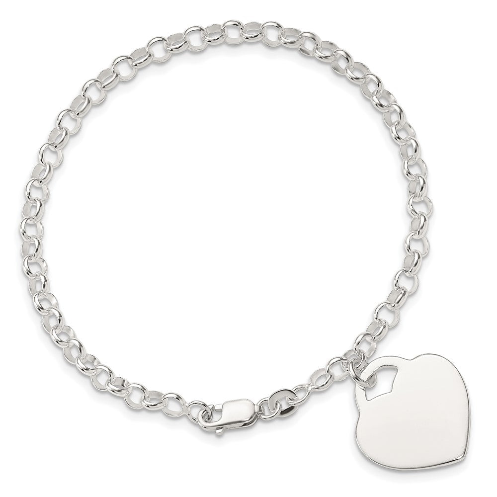 7.25 Inch Sterling Silver Polished Engraveable Heart Bracelet