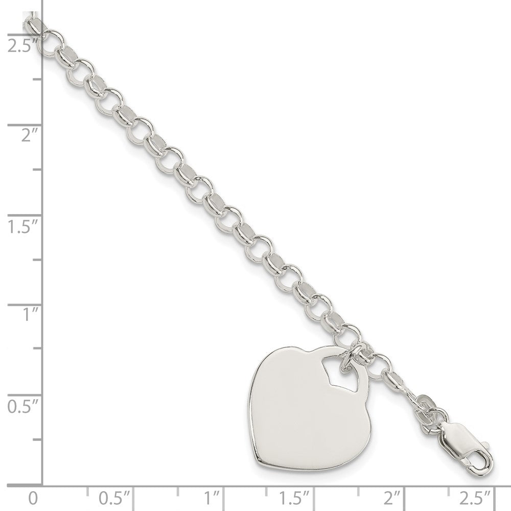 7.25 Inch Sterling Silver Polished Engraveable Heart Bracelet