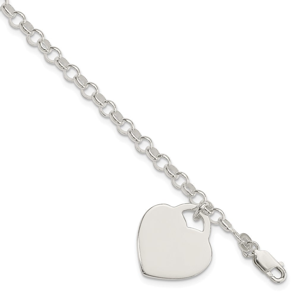 7.25 Inch Sterling Silver Polished Engraveable Heart Bracelet