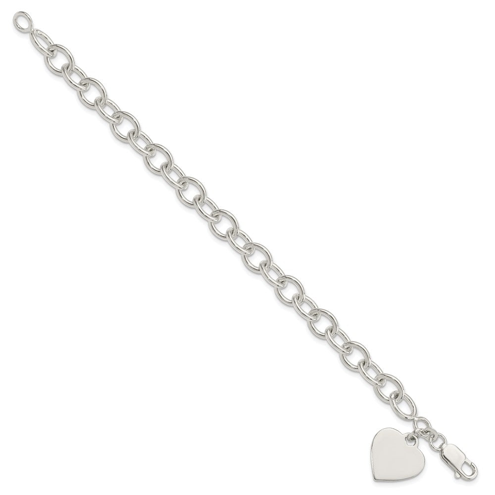 7.25 Inch Sterling Silver Engraveable Heart Fancy Link Bracelet