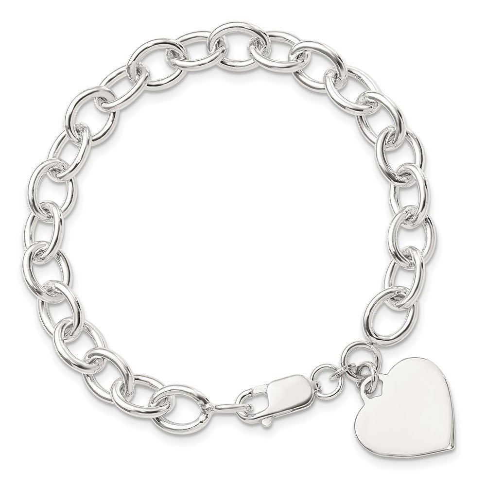 8.25 Inch Sterling Silver Engraveable Heart Fancy Link Bracelet