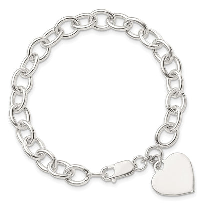 8.25 Inch Sterling Silver Engraveable Heart Fancy Link Bracelet