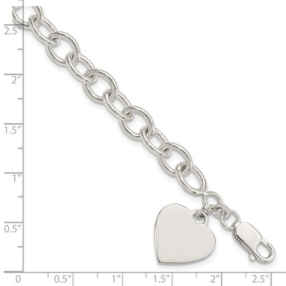 7.25 Inch Sterling Silver Engraveable Heart Fancy Link Bracelet