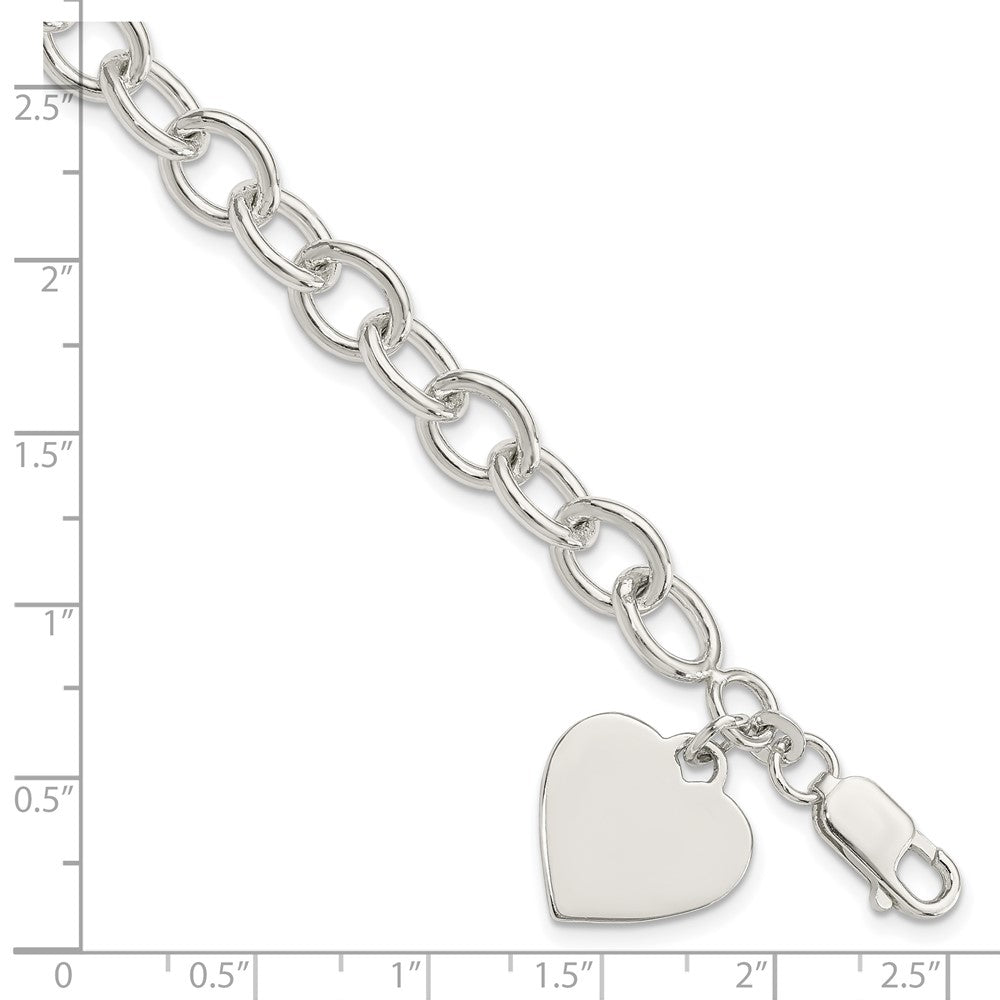 8.25 Inch Sterling Silver Engraveable Heart Fancy Link Bracelet