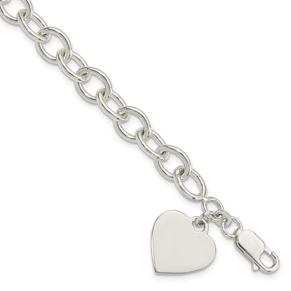 7.25 Inch Sterling Silver Engraveable Heart Fancy Link Bracelet