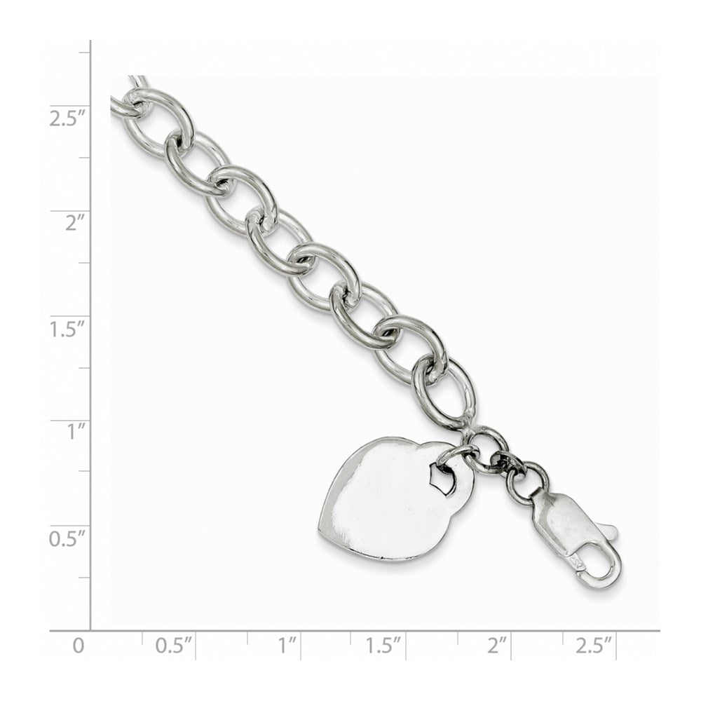 7.25 Inch Sterling Silver Polished Engraveable Heart Bracelet