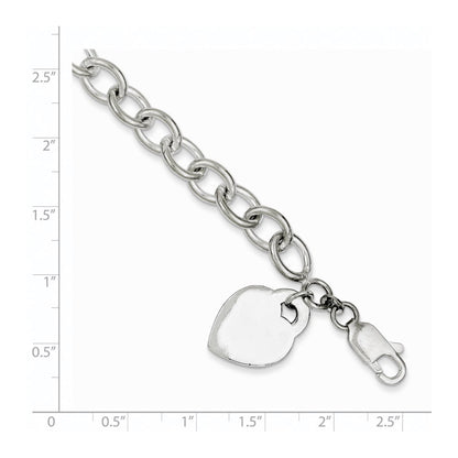 7.25 Inch Sterling Silver Polished Engraveable Heart Bracelet