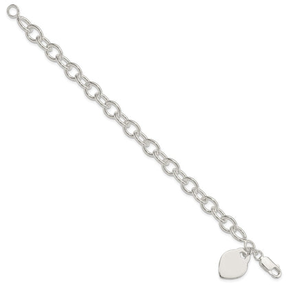 7.25 Inch Sterling Silver Polished Engraveable Heart Bracelet
