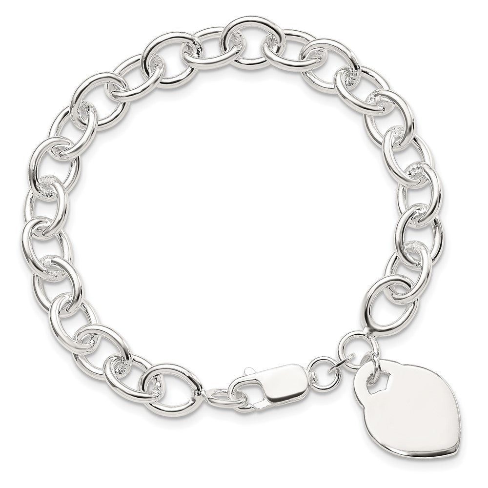 7.25 Inch Sterling Silver Polished Engraveable Heart Bracelet